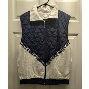Vintage Rhythm Sport by Janeve Women's Size Small Cream Blue Zip Up Quilted Vest